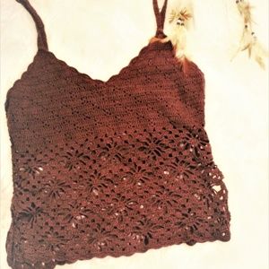 🌟SALE🌟Brown macrame split side festival tank top